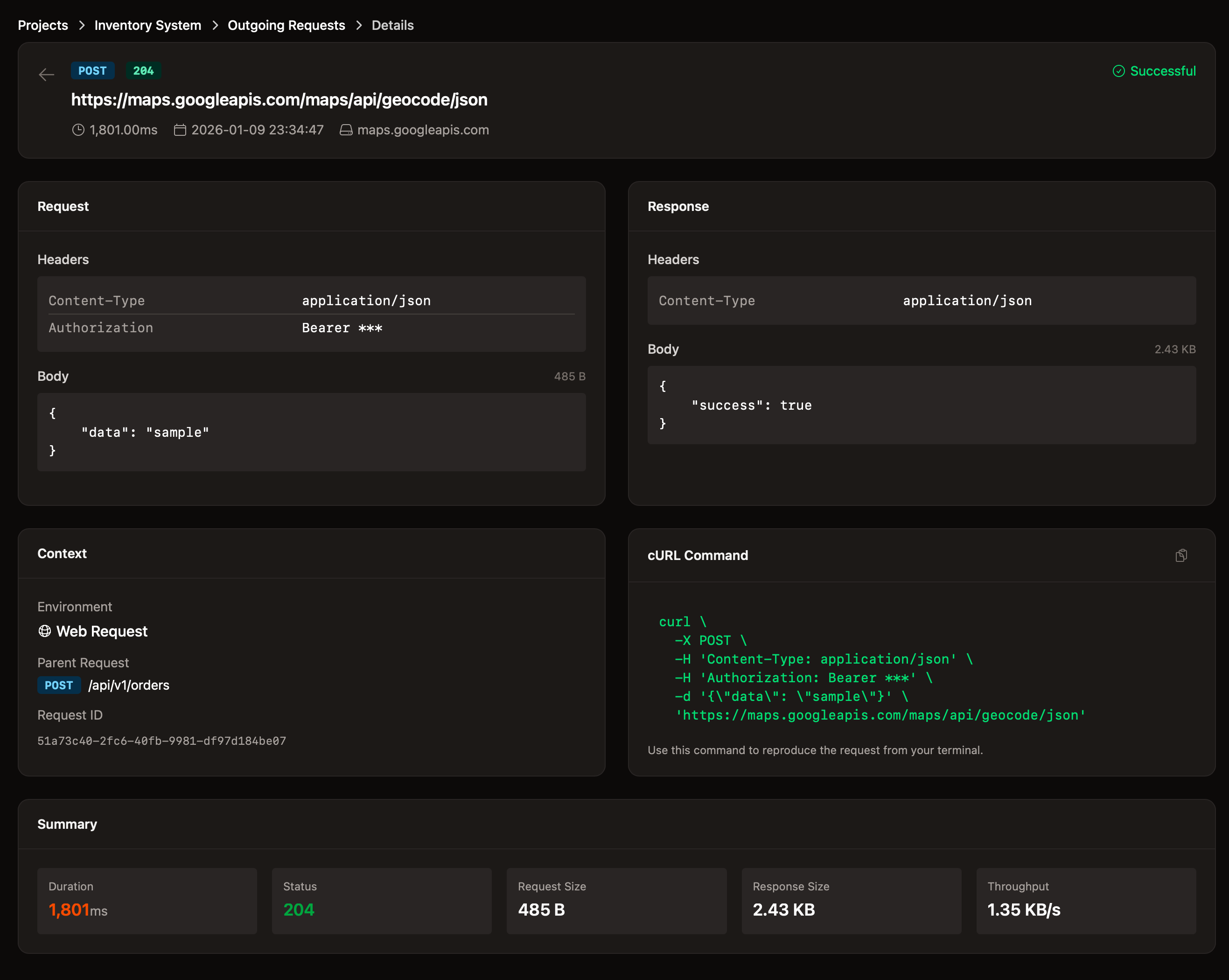 Outgoing Request Details